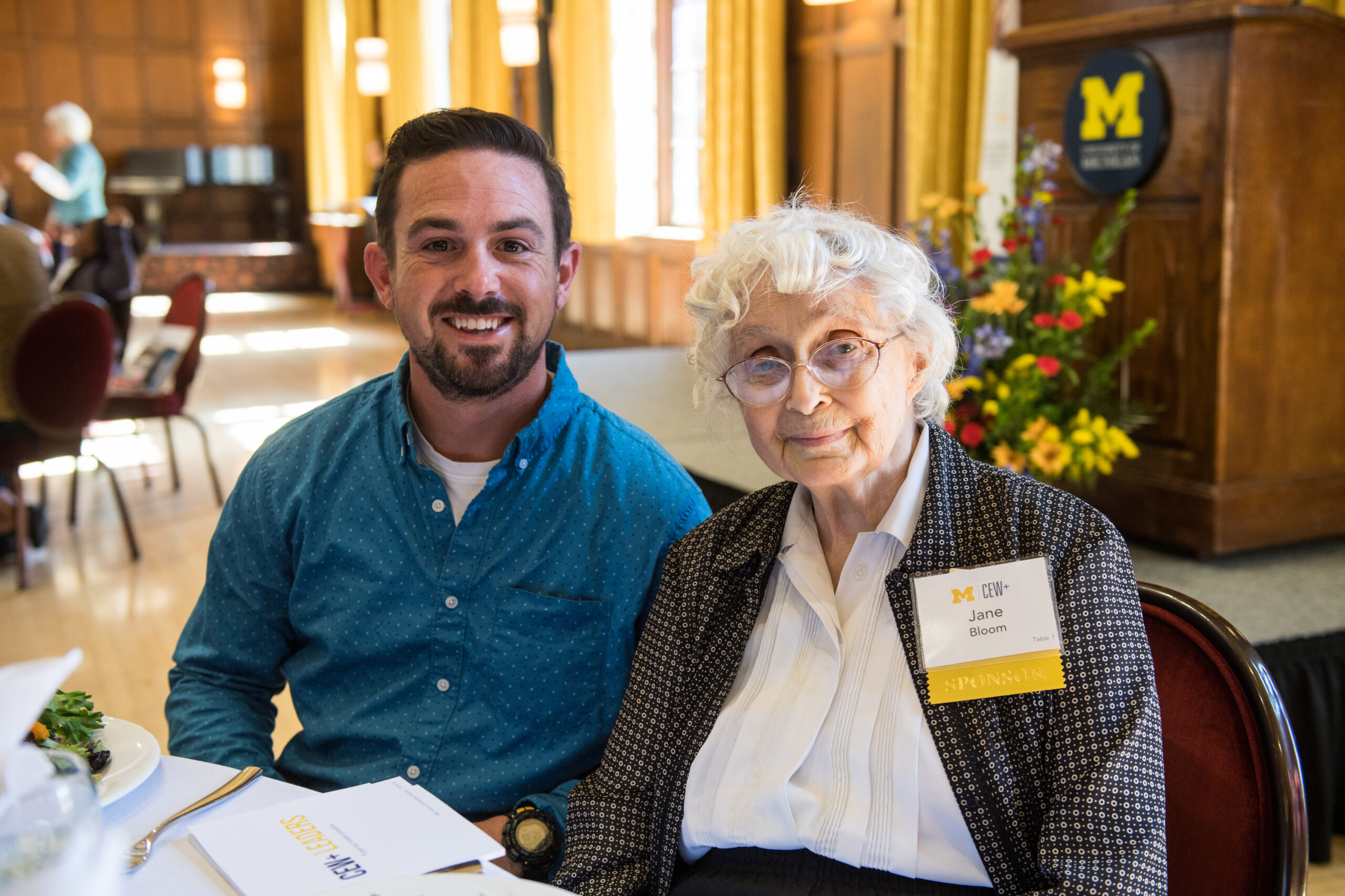 Jane Bloom pictured with Jane and Bill Bloom Scholar recipient Jesse Mathieu in 2018