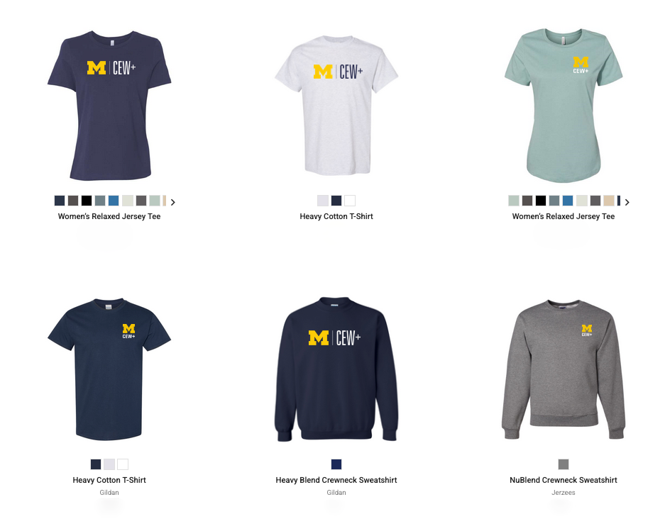 Six CEW+ branded shirts